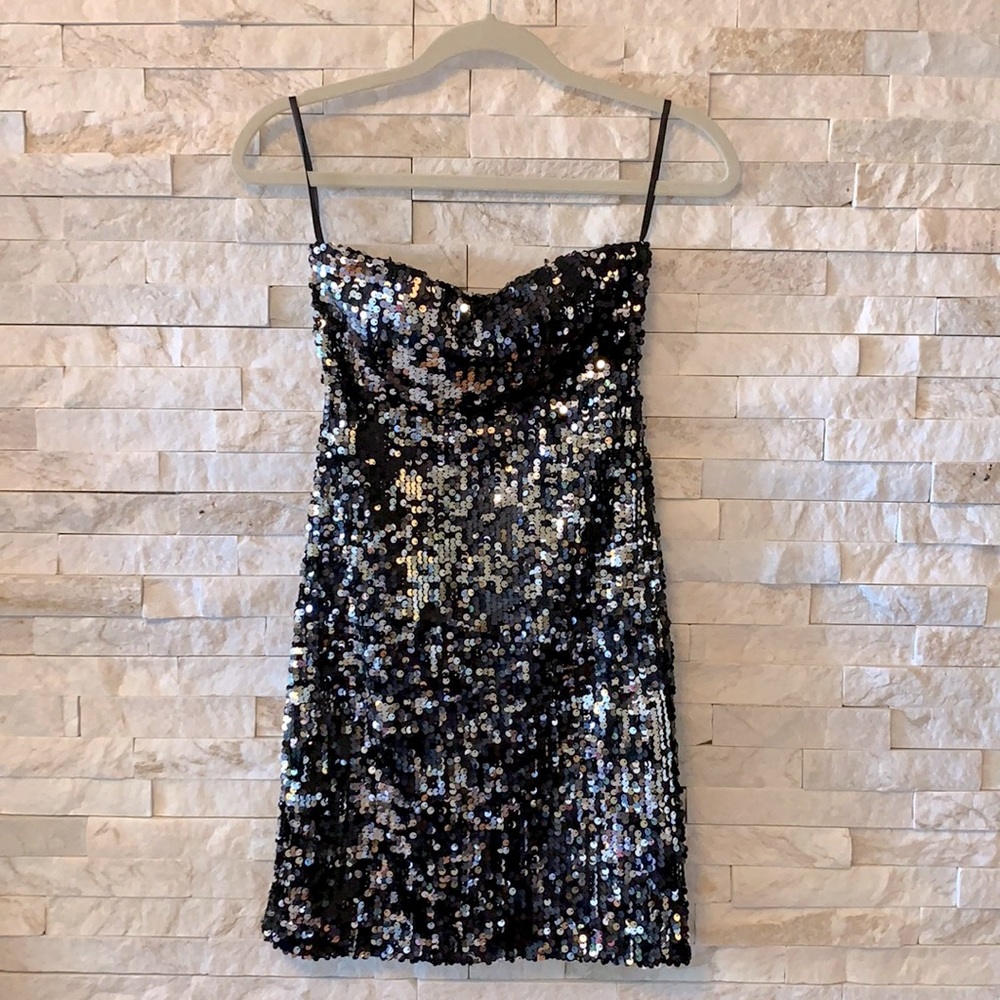 Little Strapless Grey & Black Sequins Dress - XS